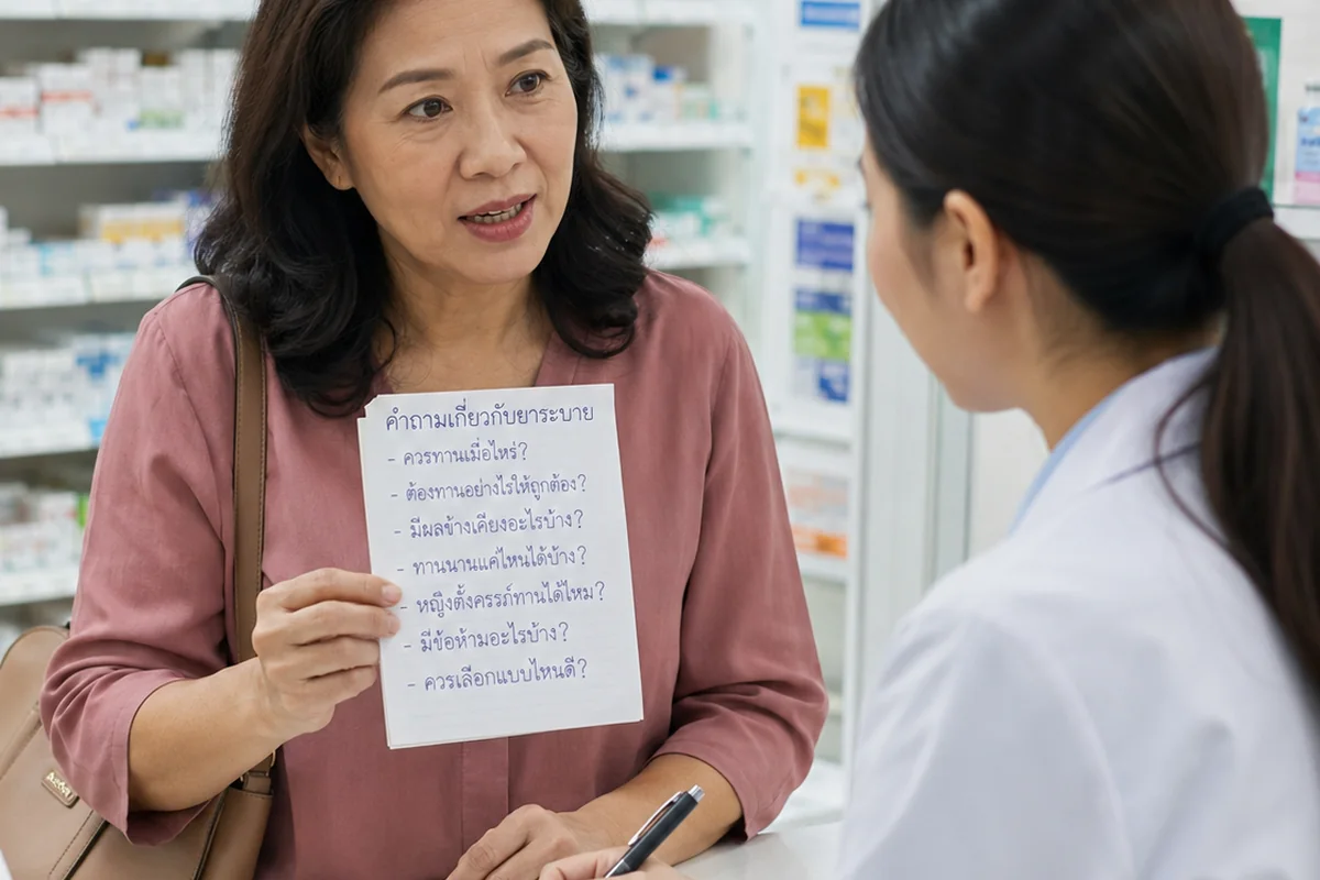 หญิงไทยปรึกษาผู้เชี่ยวชาญเรื่องการใช้ยาระบายบ่อย